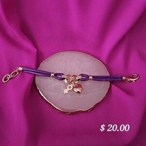 Purple Bracelet with Gold Charms